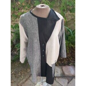 Norm Thompson Jacket XL MCM Palm Springs Vintage Gray Black Cream Linen